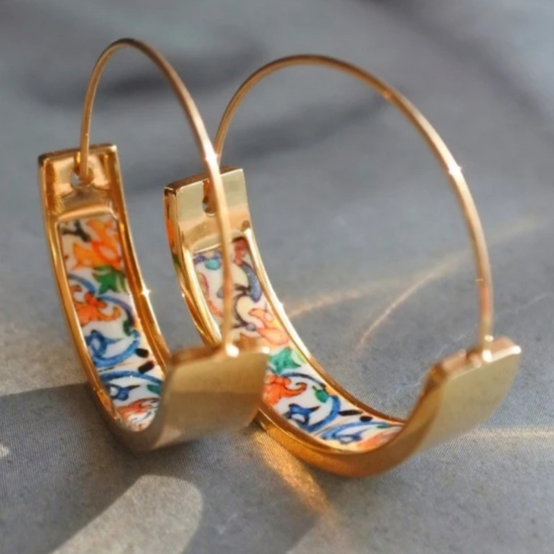 Vintage Boho C-Shaped Enamel Earrings